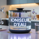 Ioniseur d'eau verre molécules sur plan cuisine