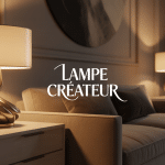 Lampe createur de designer contemporaine sur table, ambiance chaleureuse