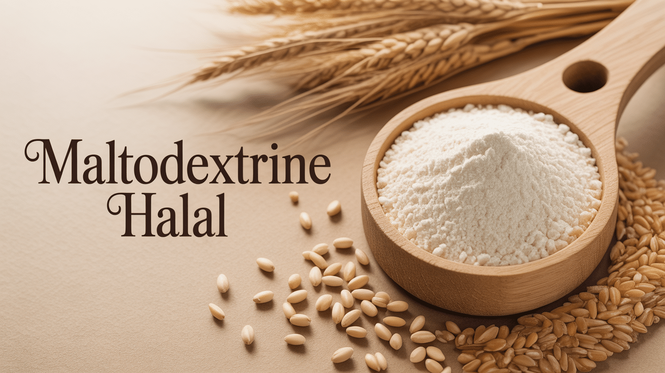 Poudre de maltodextrine halal sur fond de cereales