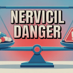Illustration nervicil danger balance pilules et symboles d'alerte