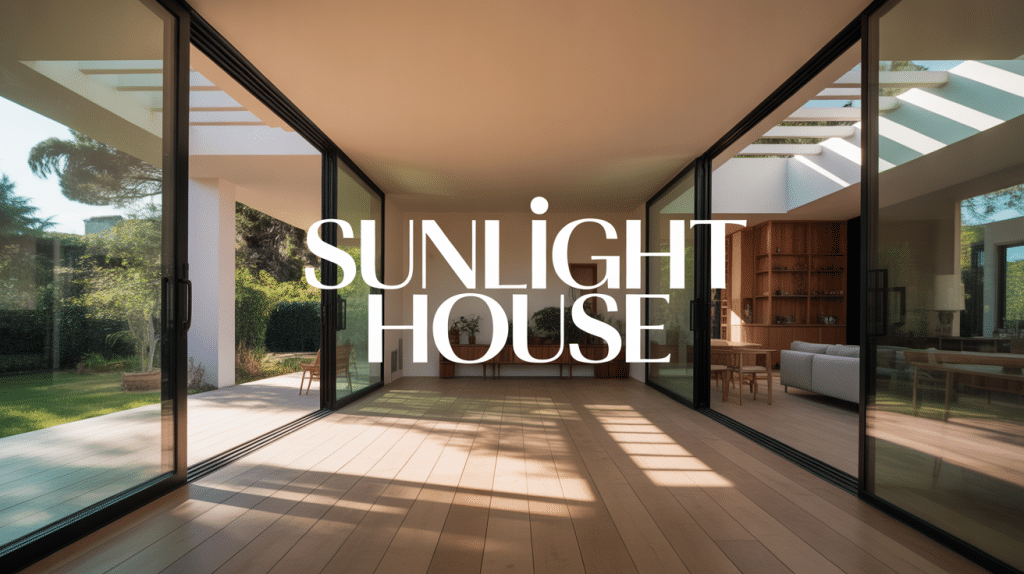 Sunlight houses modernes avec baies vitrées et lumière dorée