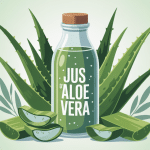 Bienfait du jus aloe vera bouteille et feuilles stylisées
