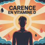 Illustration carence vitamine D et stress, personnage central et symboles