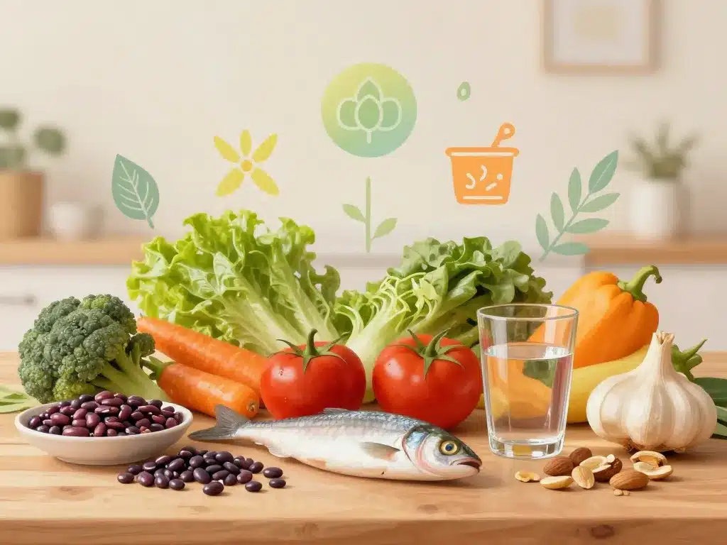 Aliments detox foie perte de poids sur une table