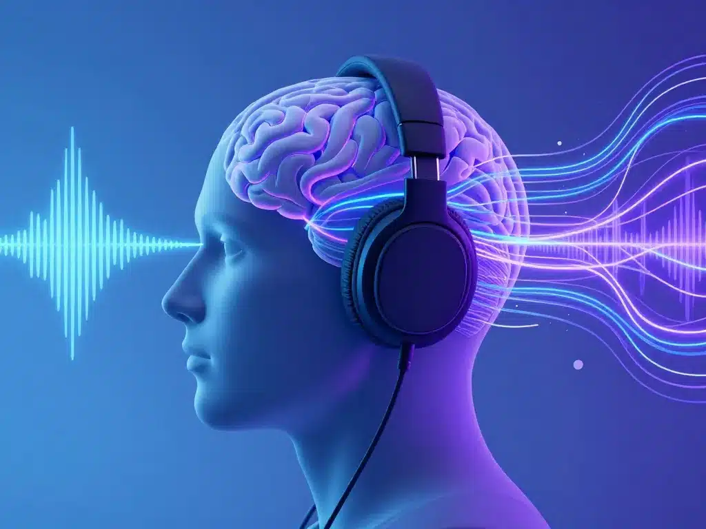 Schéma effets des écouteurs sur le cerveau onde neuronale