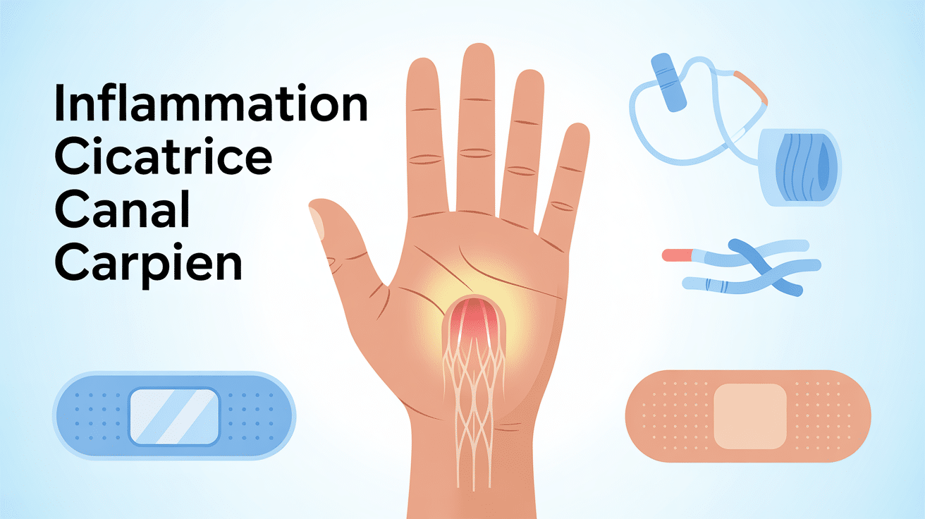 illustration inflammation cicatrice canal carpien main vue de dessus