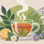 Illustration tisane amaigrissante laxative perte de poids rapide, tasse, herbes et balance
