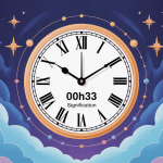 00h33 signification, illustration spirituelle douce avec cadran d'horloge