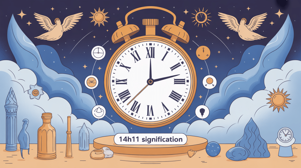 14h11 signification illustration horloge guidance symboles