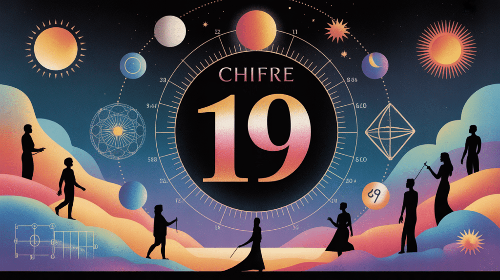 Illustration du chiffre 19, symbolique mathématique et spirituelle