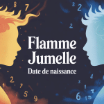 Illustration flamme jumelle date de naissance chiffres ambiance mystique
