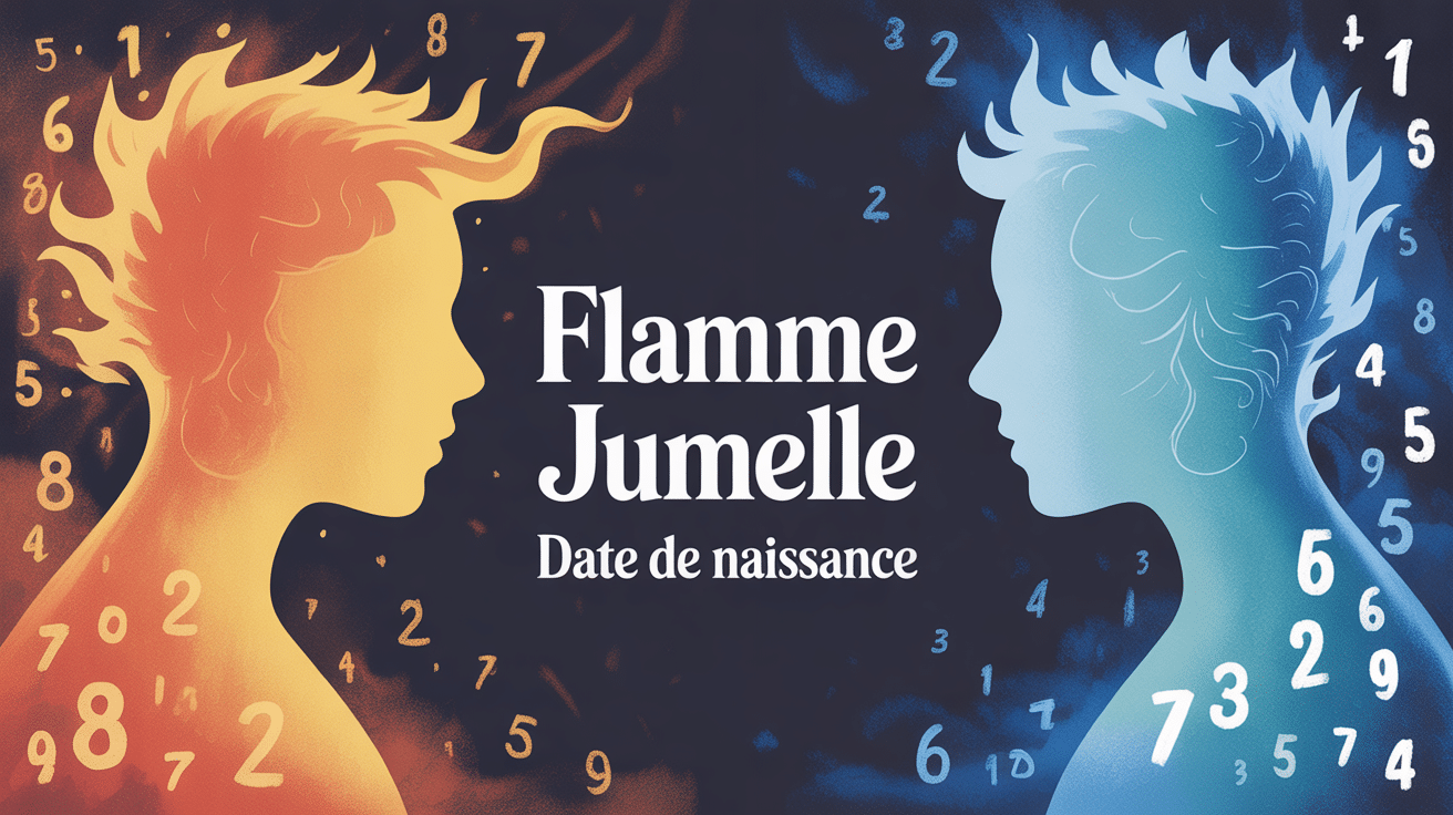 Illustration flamme jumelle date de naissance chiffres ambiance mystique