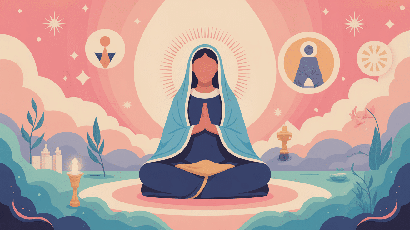 Illustration mante religieuse signification spirituelle posture méditative