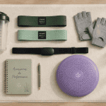 accessoires de sport sur serviette crème