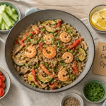 plat d'aliments faibles en calories avec konjac, légumes et crevettes