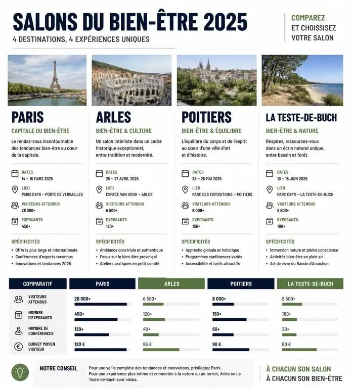 Infographie comparative des salons du bien-être 2025 en France