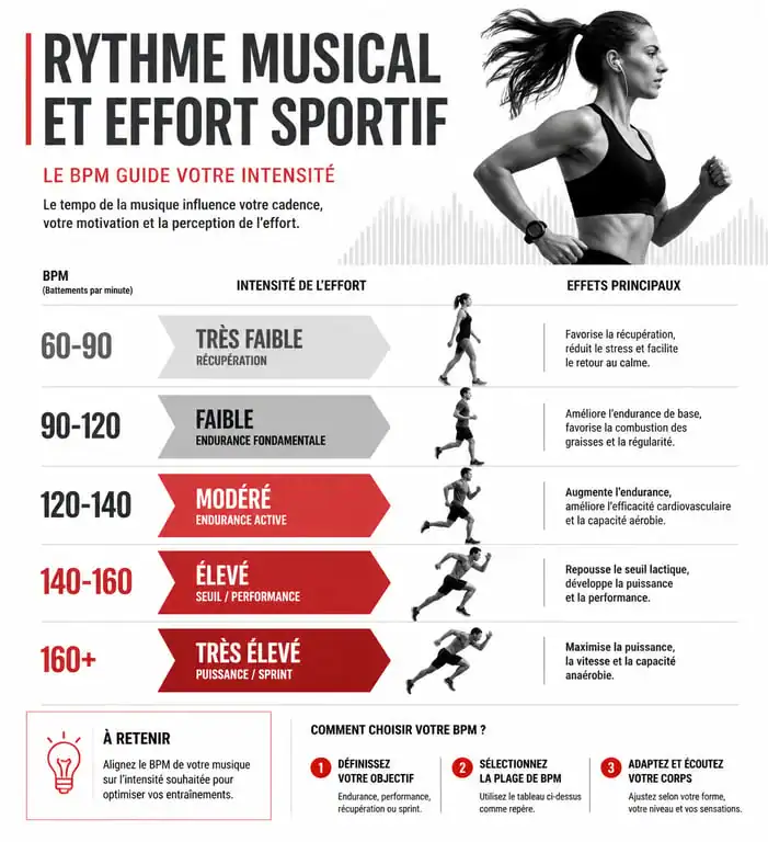 Infographie sur la relation entre les BPM et la motivation dans le sport