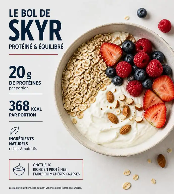 Recette riche en protéines pour la musculation : bol de Skyr, avoine et baies