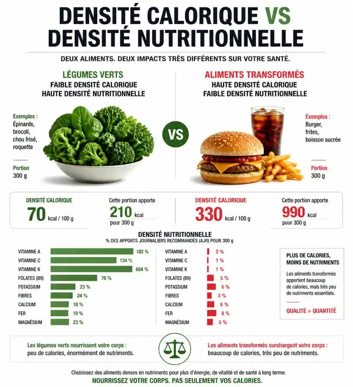 Infographie nutrition perdre du poids : densité calorique vs densité nutritionnelle