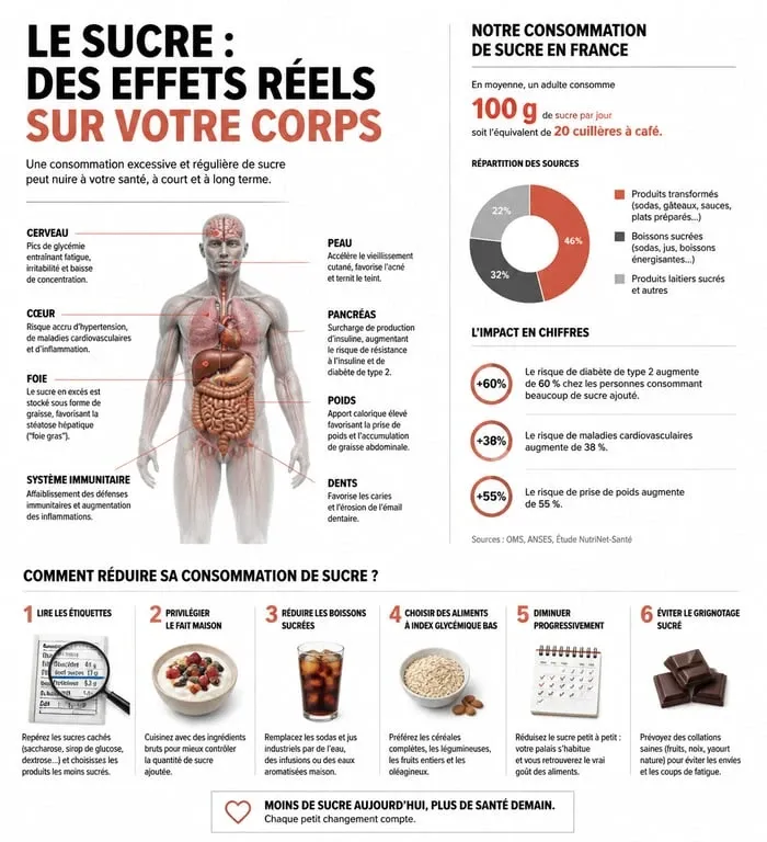 Infographie sur les conseils pour se désintoxiquer du sucre et réduire sa consommation au quotidien
