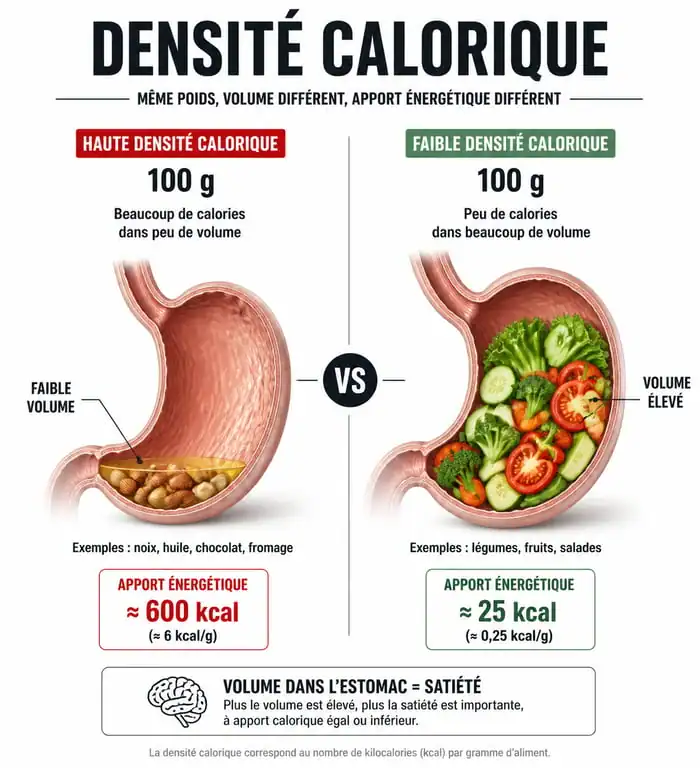 Infographie sur la densité calorique des aliments pour une alimentation saine