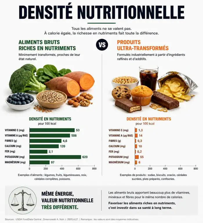 Infographie sur la densité nutritionnelle pour une alimentation healthy