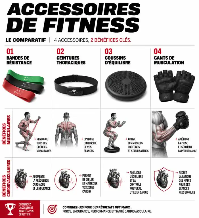 Infographie comparative des accessoires de sport pour le fitness et la musculation