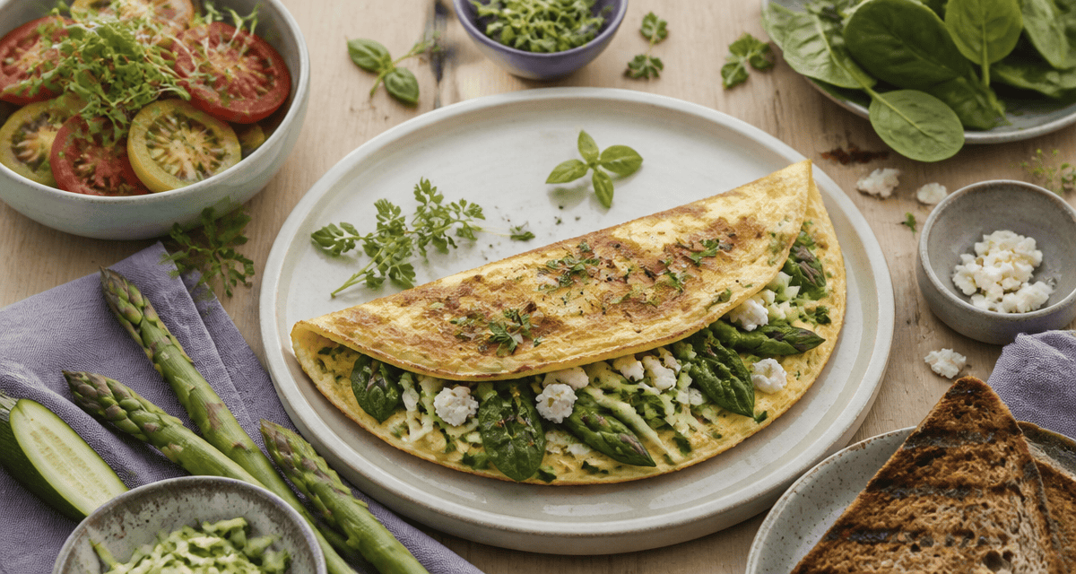 Omelette healthy épaisse aux légumes verts et feta