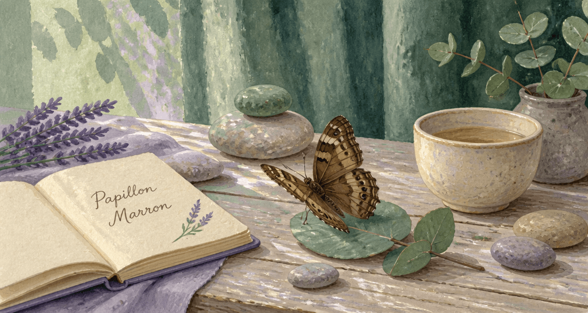 Papillon marron signification spirituelle sur table zen