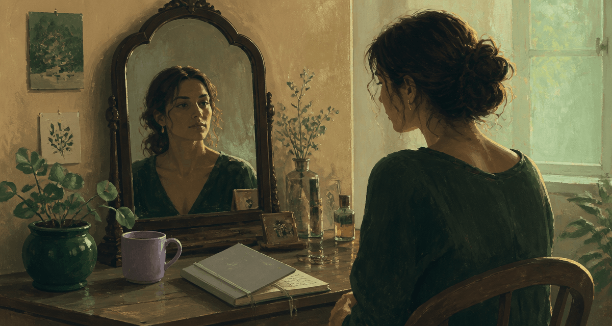 perver narcissique femme assise miroir salon