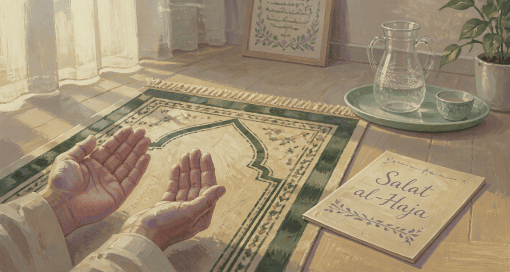 Priere du besoin illustration tapis et mains en invocation