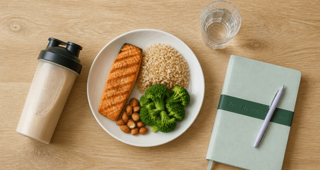 prise de masse musculaire aliments assiette saumon riz brocolis