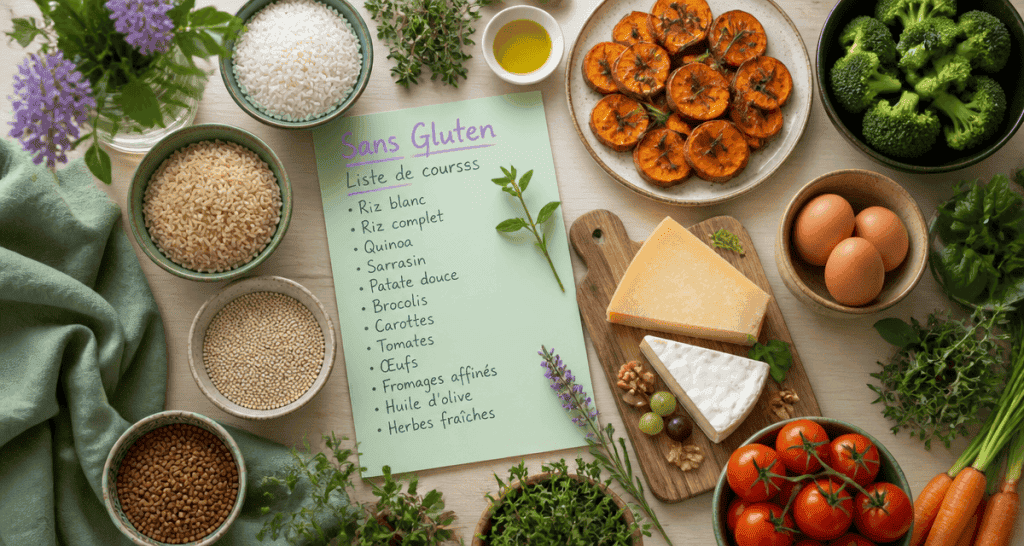 Quel sont les aliment sans gluten exposés sur une table