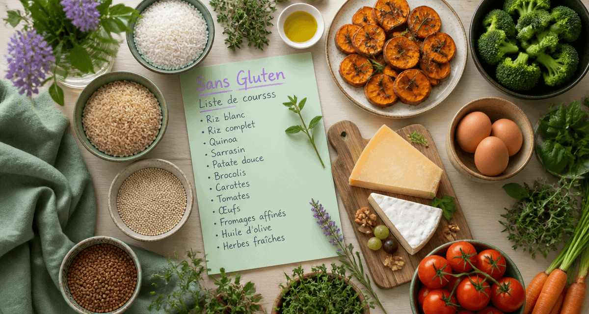 Quel sont les aliment sans gluten exposés sur une table
