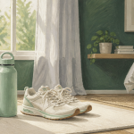 Sport matinale baskets et tapis au réveil