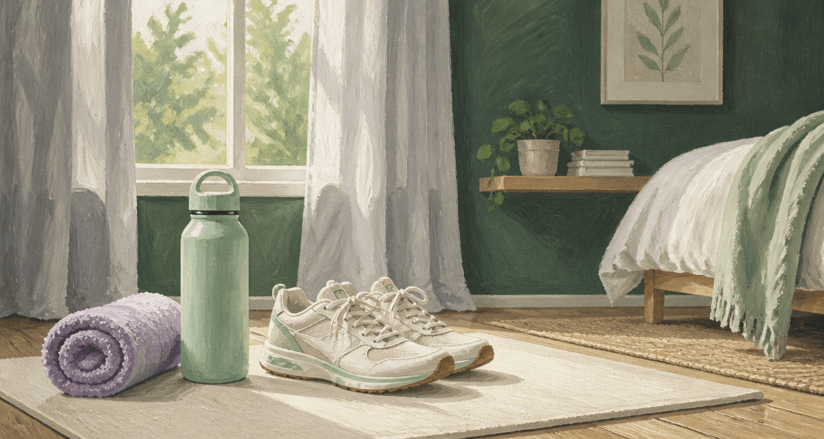 Sport matinale baskets et tapis au réveil