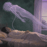 voyage astral silhouette sortant du corps