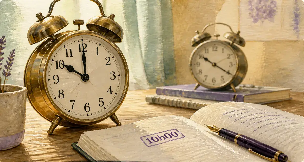 10h00 signification : ange et nouveau départ, réveil ancien en gros plan