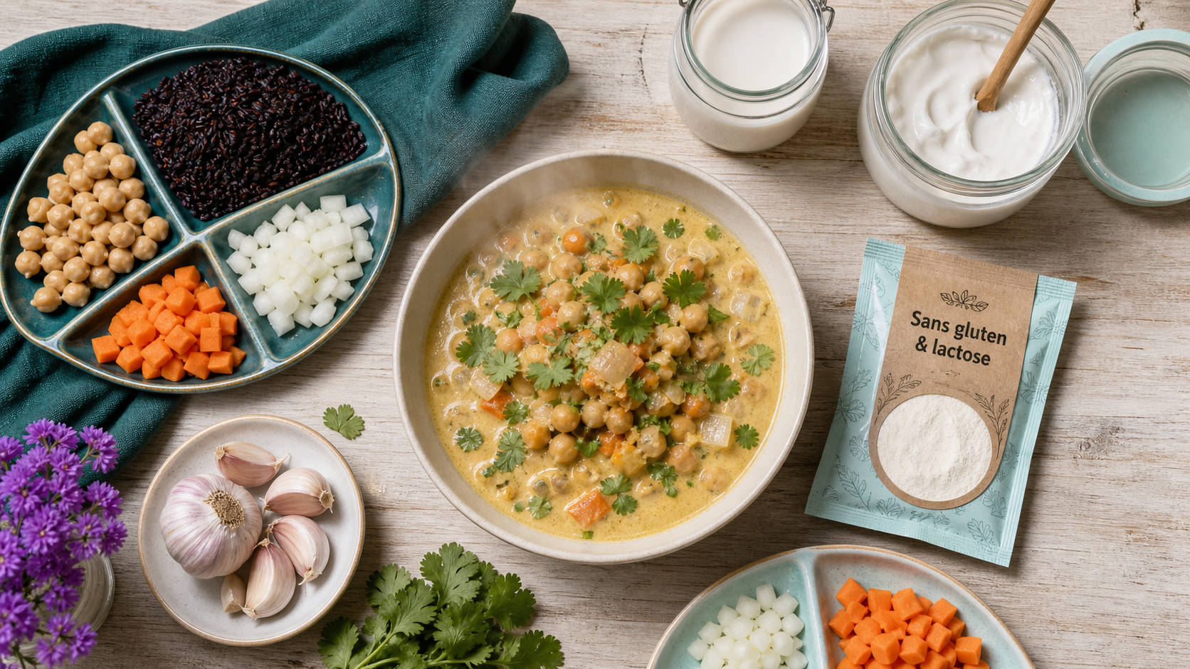 Curry de pois chiches au lait de coco, aliments sans gluten sans lactose
