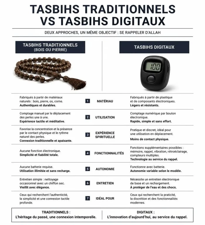 Comparatif entre tasbih traditionnel et tasbih digital pour la pratique du dhikr