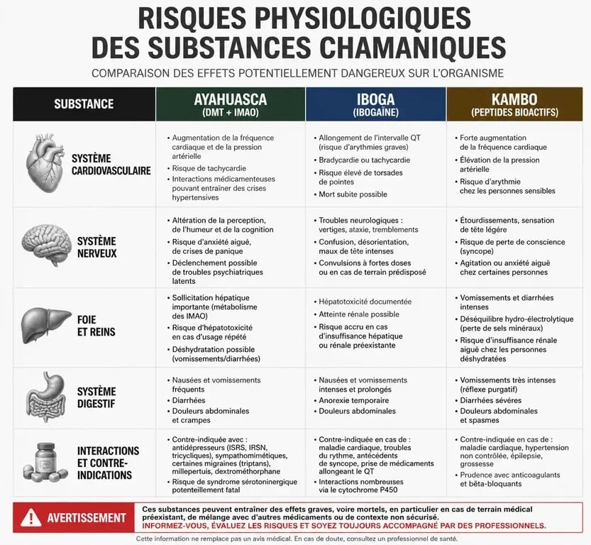 Infographie des risques physiologiques associés aux substances utilisées dans le chamanisme