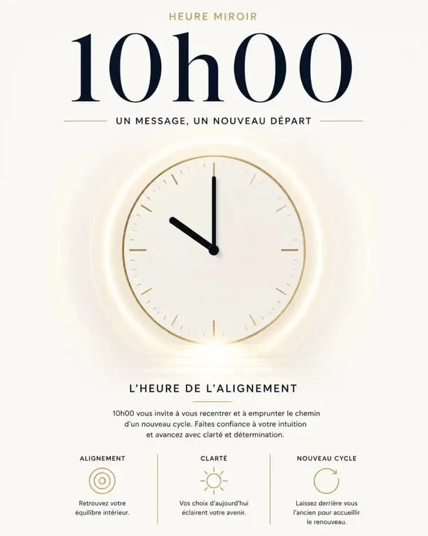 Signification de l'heure miroir 10h00, symbole de renouveau et de cycle spirituel