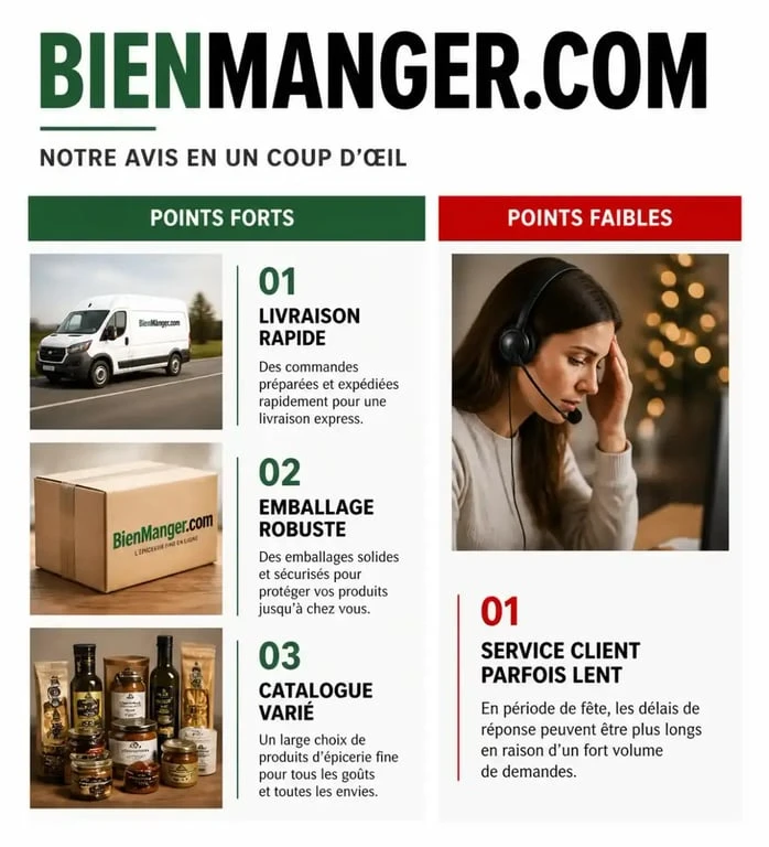 Synthèse des avis sur BienManger.com : points forts et points faibles de l'épicerie fine en ligne