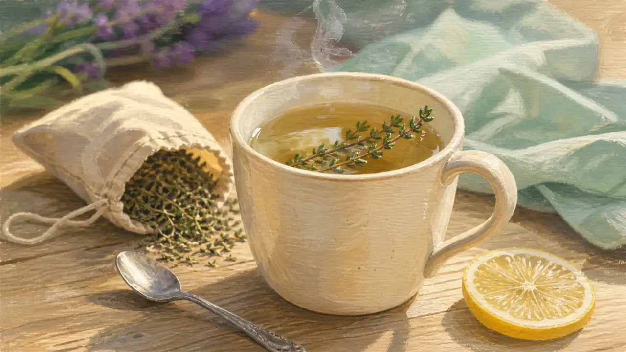 Mug de tisane au thym : bienfait du thym en tisane