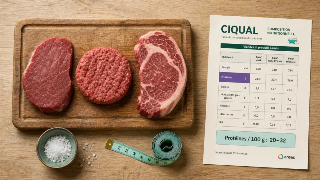 100 g de viande rouge apportent le plus souvent 20 à 32 g de protéines