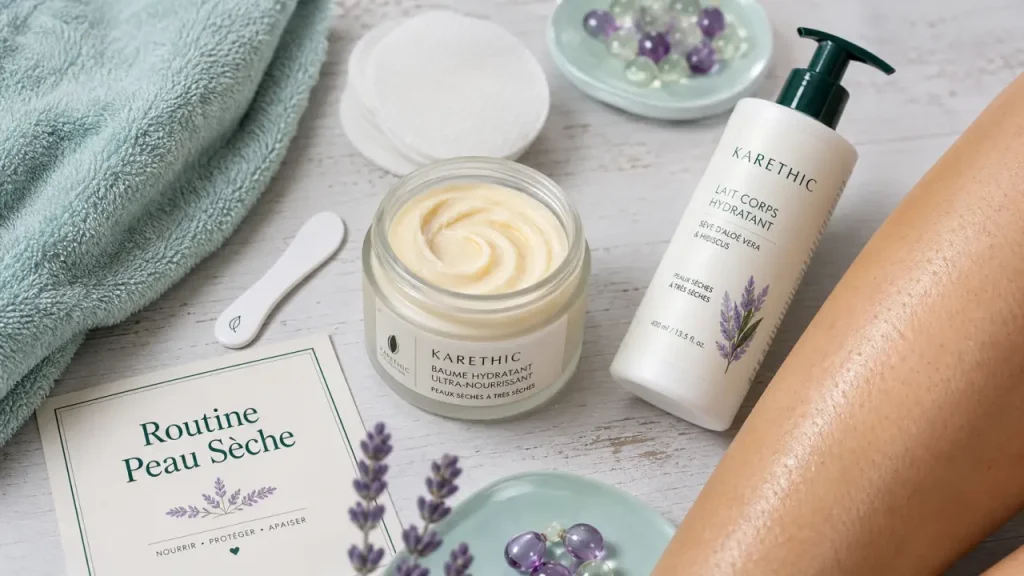Crème pour peau seche : baume hydratant et routine apaisante sur peau