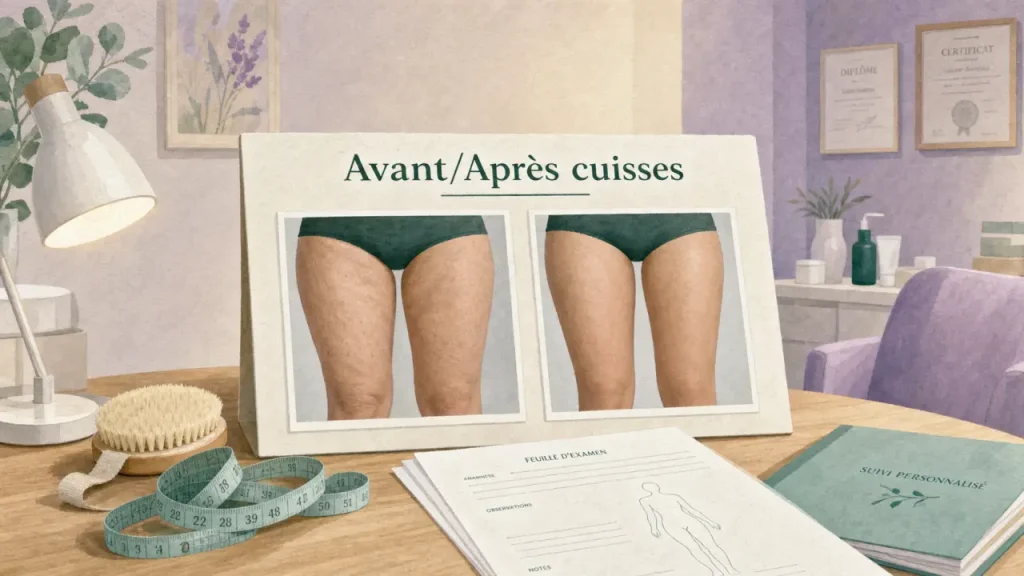 Cuisse flasque avant apres : avant et après visibles