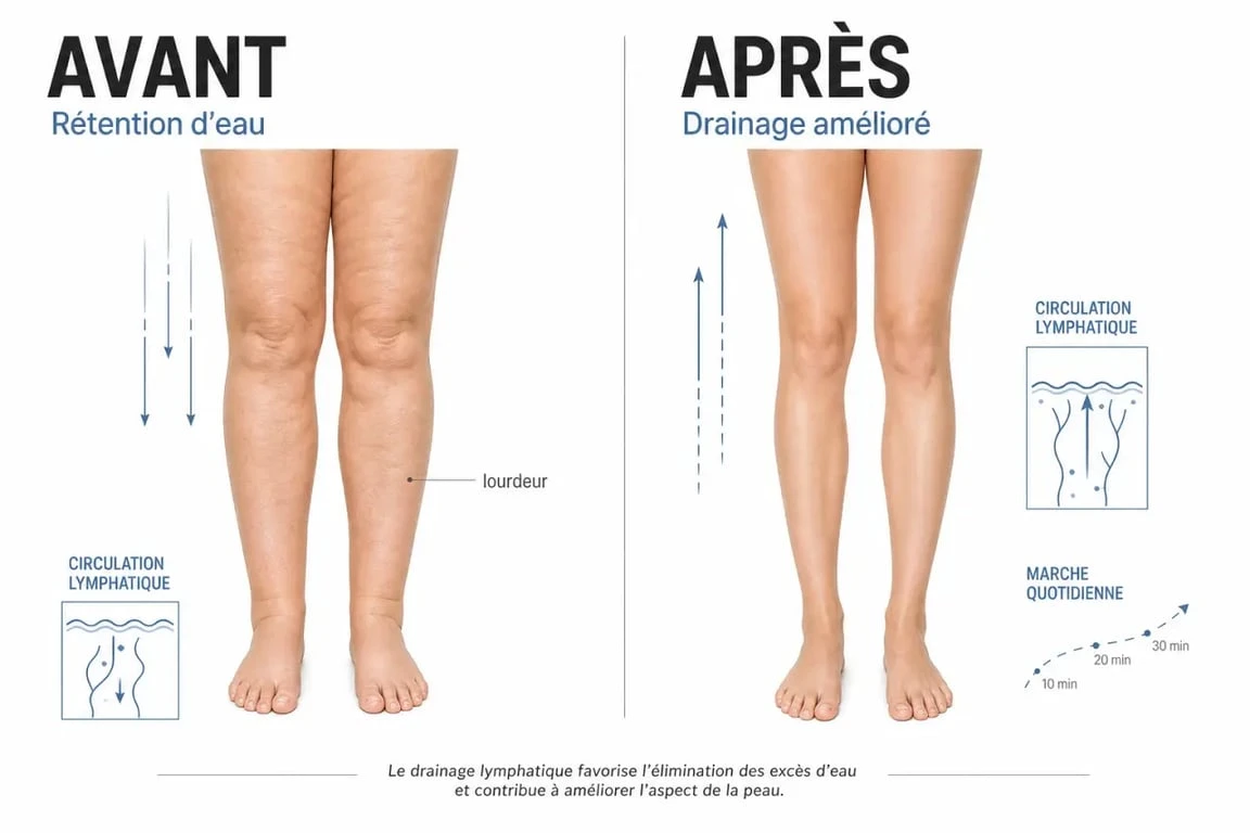 Cellulite aqueuse avant après sur des jambes en comparaison visuelle