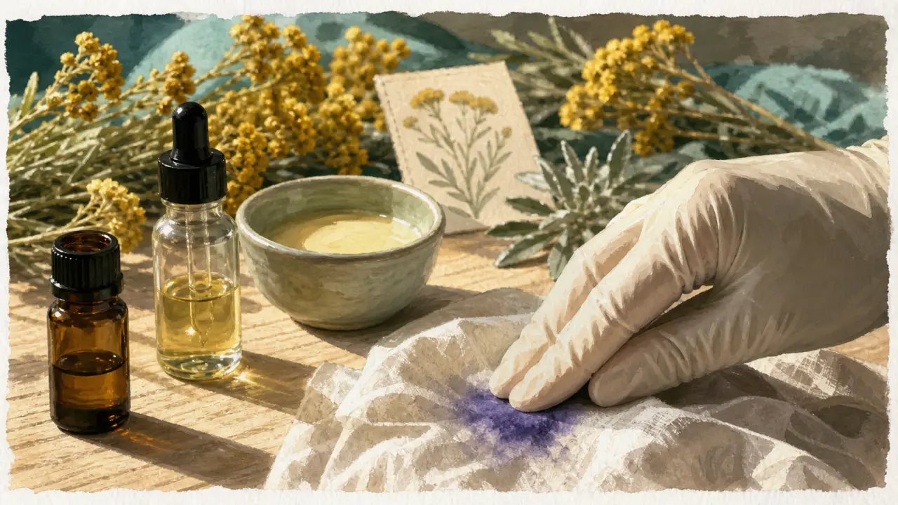 Huile essentielle immortelle utilisation pour bleus, circulation et peau : massage local