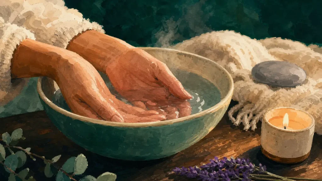 Mains froides : signification spirituelle, mains dans eau tiède